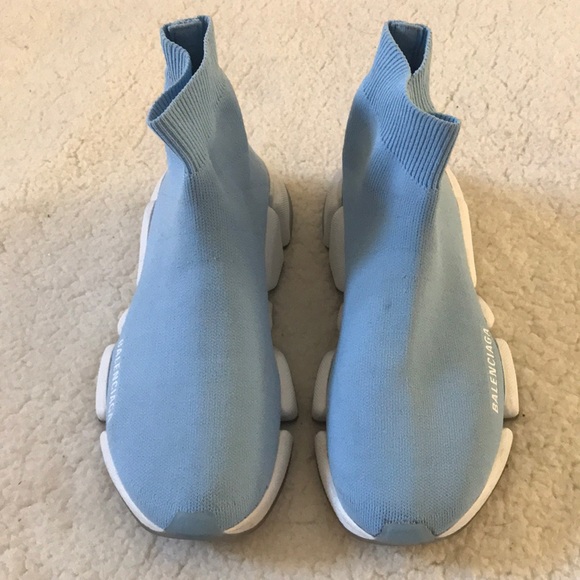 Balenciaga | Light Blue and White Speed Knit Sock Trainer Sneakers Size 8 - Picture 5 of 14